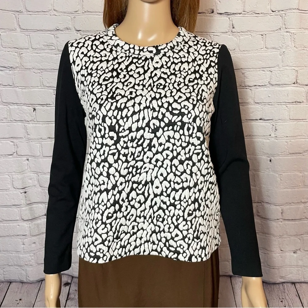 Kate Spade Black Leopard Print To Be Darling Long Sleeve Top Size XS